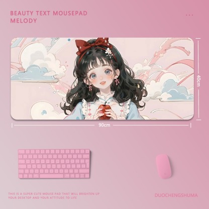 可愛卡通女孩電競超大遊戲加厚防滑鼠標墊