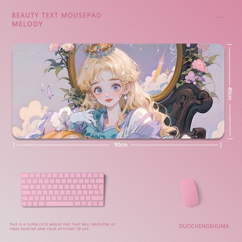 可愛卡通女孩電競超大遊戲加厚防滑鼠標墊