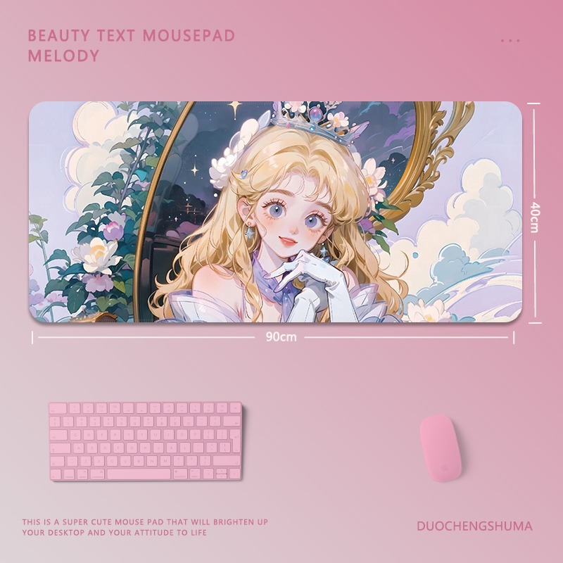 可愛卡通女孩電競超大遊戲加厚防滑鼠標墊