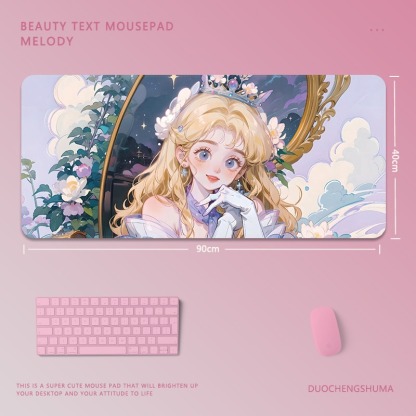 可愛卡通女孩電競超大遊戲加厚防滑鼠標墊