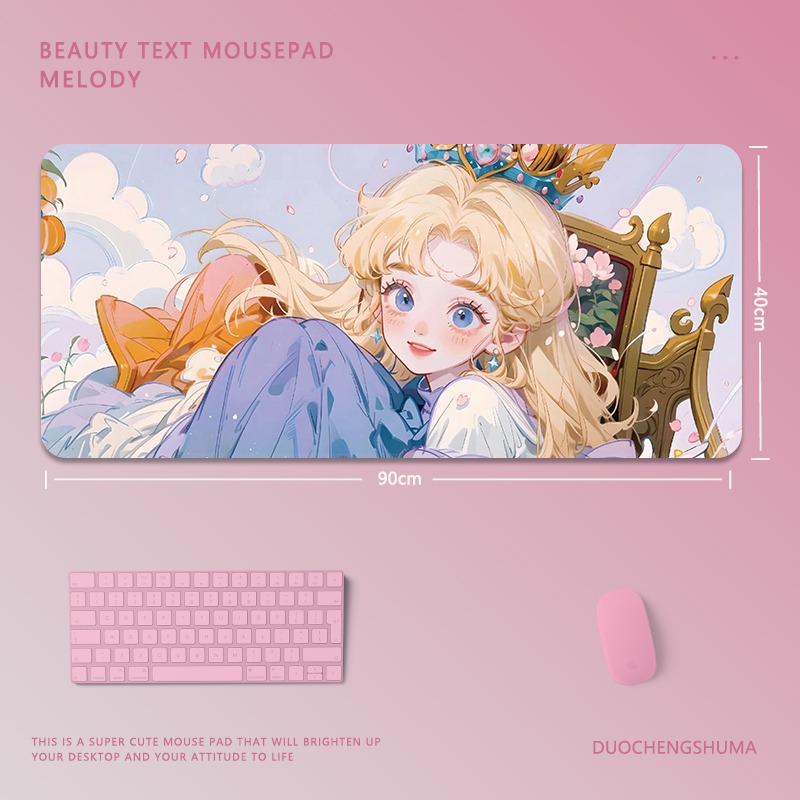 可愛卡通女孩電競超大遊戲加厚防滑鼠標墊