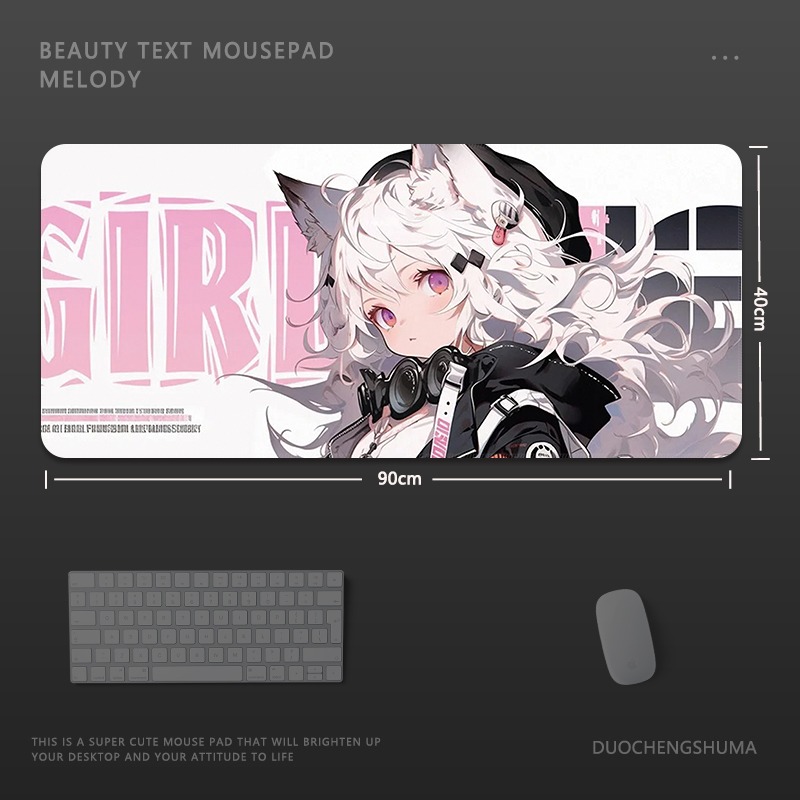 塗鴉黑貓女孩電競超大遊戲加厚防滑鼠標墊