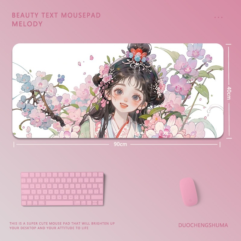 可愛卡通女孩電競超大遊戲加厚防滑鼠標墊