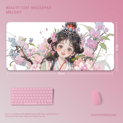 可愛卡通女孩電競超大遊戲加厚防滑鼠標墊