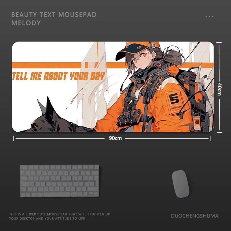 塗鴉黑貓女孩電競超大遊戲加厚防滑鼠標墊