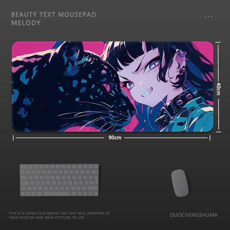 塗鴉黑貓女孩電競超大遊戲加厚防滑鼠標墊