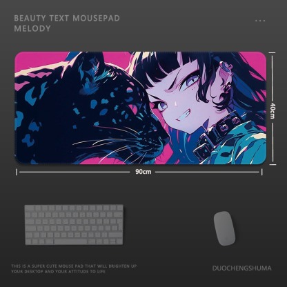 塗鴉黑貓女孩電競超大遊戲加厚防滑鼠標墊