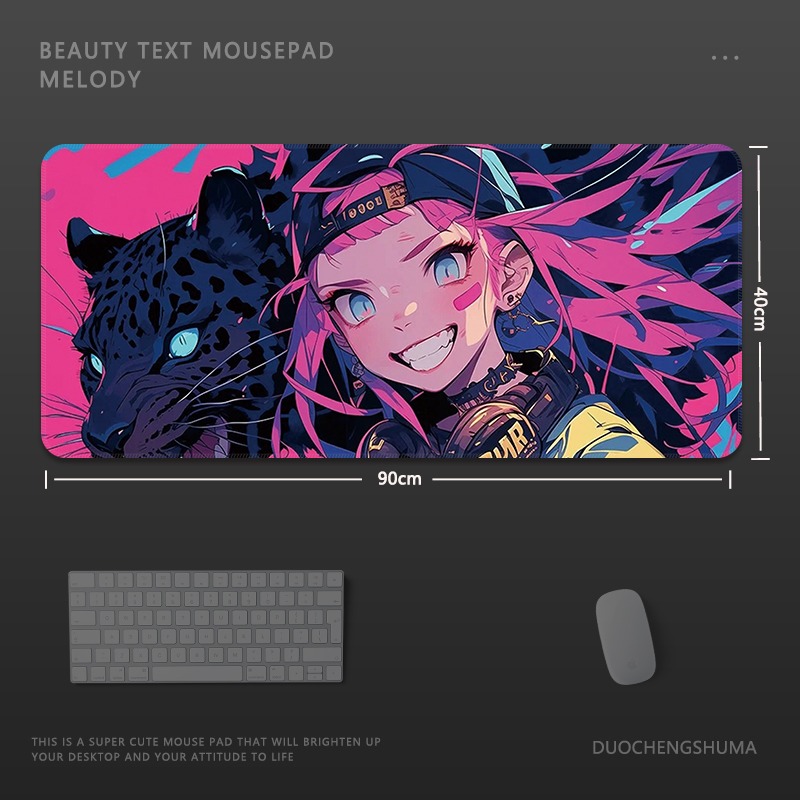 塗鴉黑貓女孩電競超大遊戲加厚防滑鼠標墊