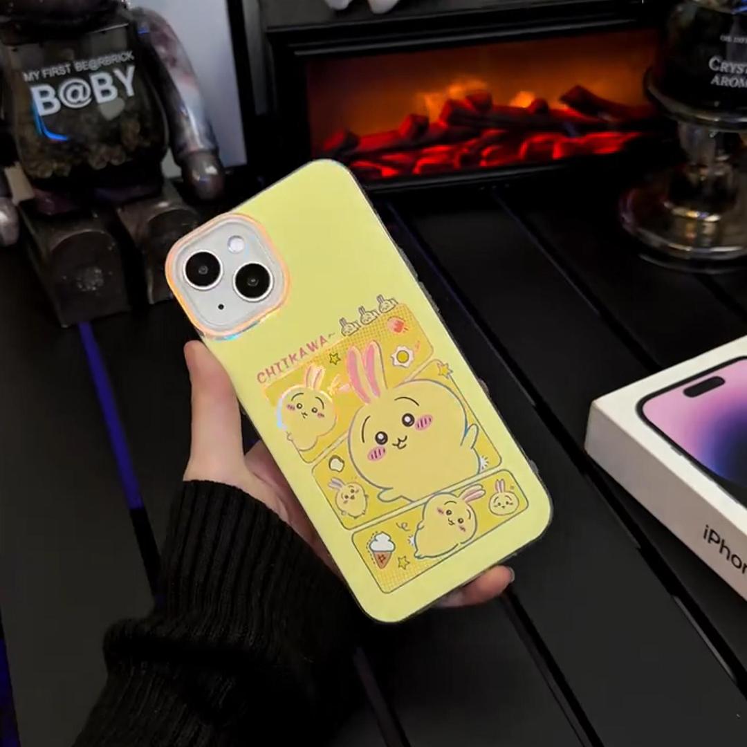 Chiikawa 動漫彩銀/極光線條漸變防摔手機殼