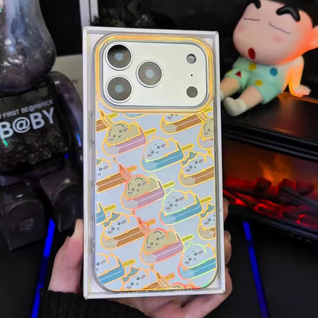 Chiikawa 動漫彩銀/極光線條漸變防摔手機殼