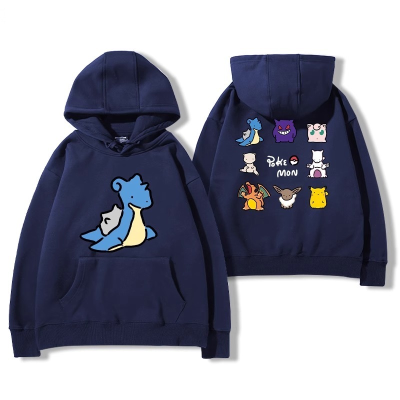 寶可夢聯名衛衣2024秋冬新款親子情侶裝薄絨款連帽衛衣