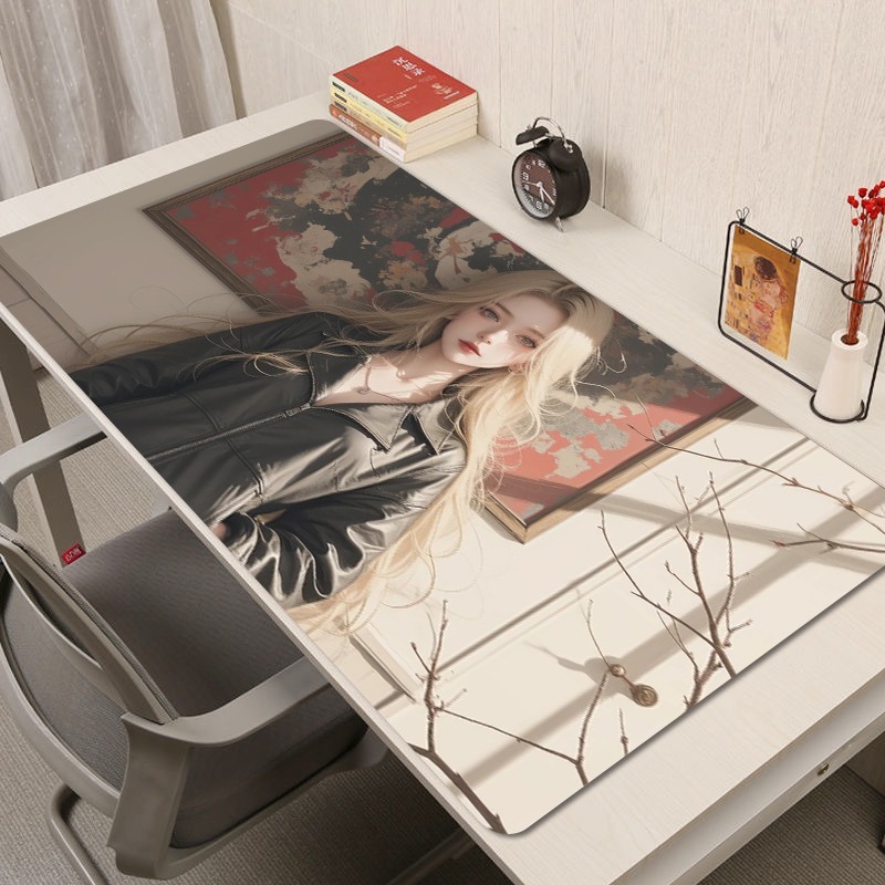 動漫美女電競超大遊戲加厚防滑鼠標墊