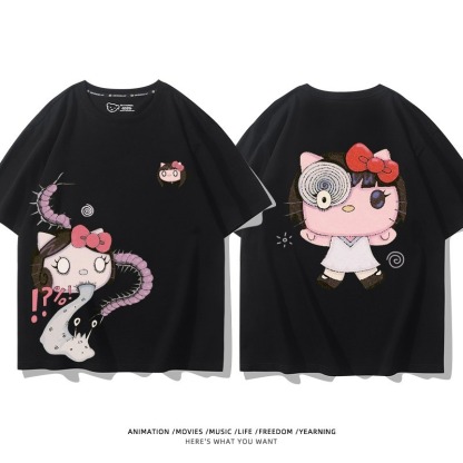 伊藤潤二X三麗鷗富江Hello kitty周邊 印花短袖T恤