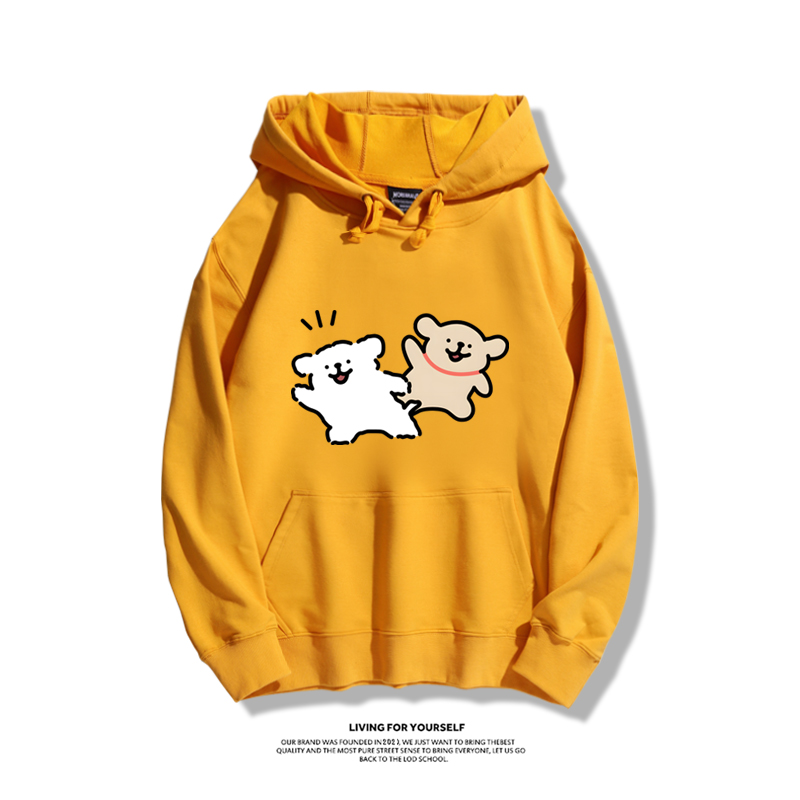 線條小狗手繪聯名衛衣2023秋冬新款親子情侶裝薄絨款連帽衛衣