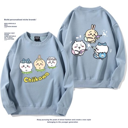 Chiikawa聯名衛衣2024秋冬新款親子情侶裝薄絨款連帽衛衣