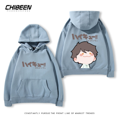 排球少年聯名衛衣2024秋冬新款親子情侶裝薄絨款連帽衛衣