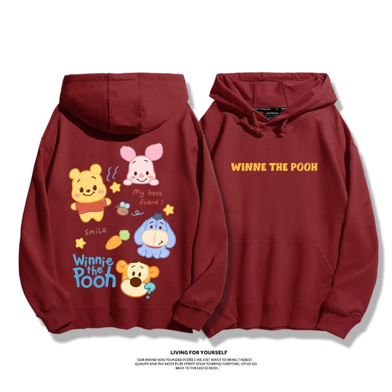 維尼熊聯名衛衣2023秋冬新款親子情侶裝薄絨款連帽衛衣
