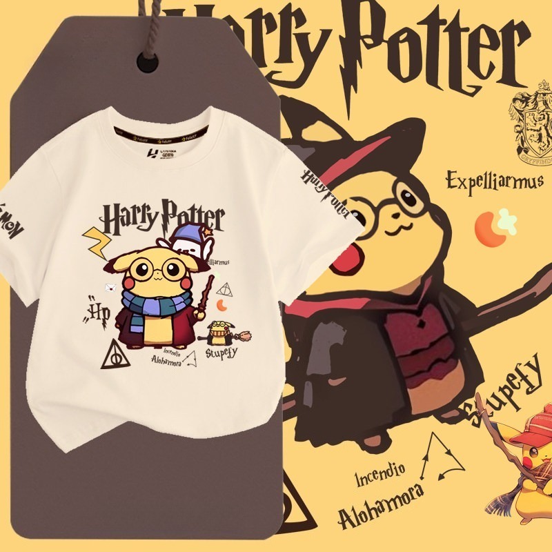 皮卡丘X哈利波特 2026親子情侶男女同款 印花短袖T恤