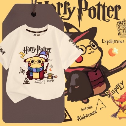 皮卡丘X哈利波特 2026親子情侶男女同款 印花短袖T恤
