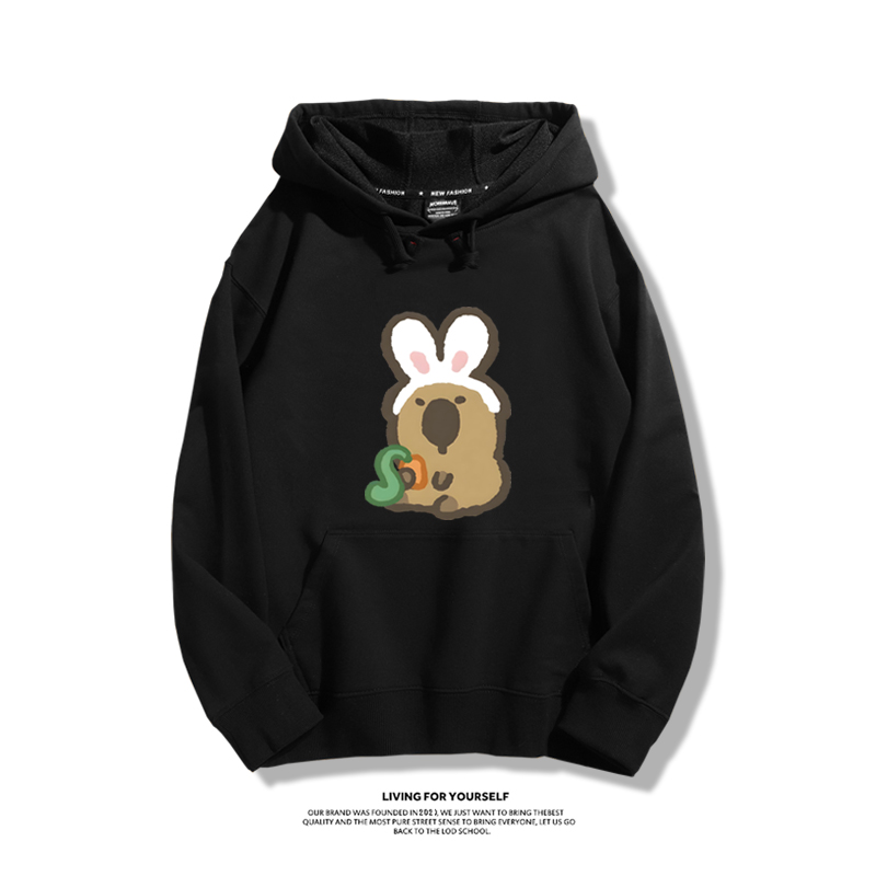 Q版卡皮巴拉聯名衛衣2024秋冬新款親子情侶裝薄絨款連帽衛衣