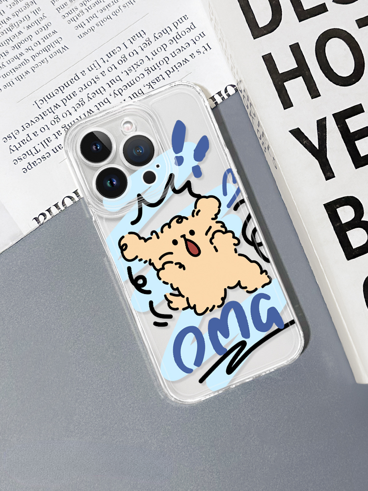 蘋果 系列線條小狗 彩色透明防摔軟殼