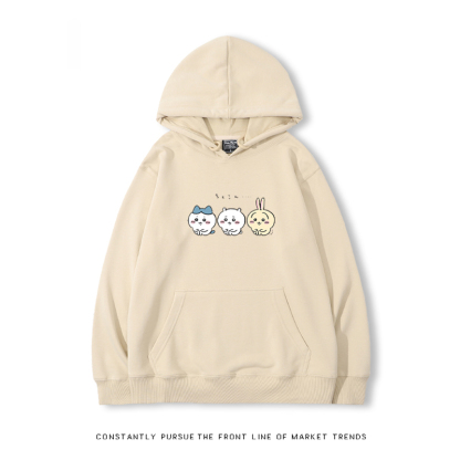 Chiikawa聯名衛衣2024秋冬新款親子情侶裝薄絨款連帽衛衣