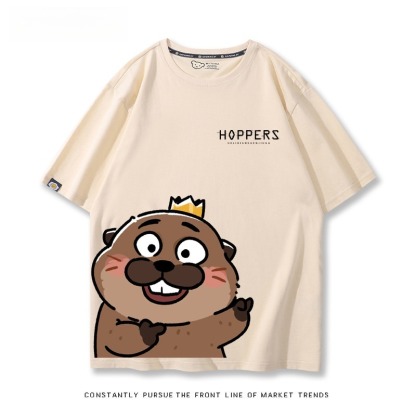 河狸世界 2026親子情侶男女同款 印花短袖T恤