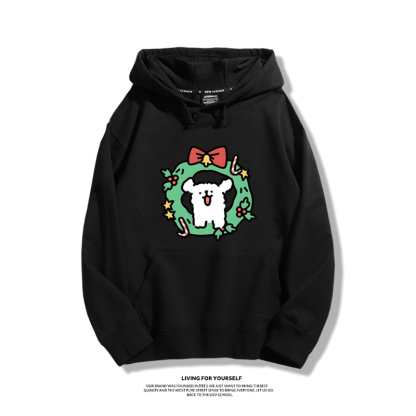 線條小狗聯名衛衣2023秋冬新款親子情侶裝薄絨款連帽衛衣