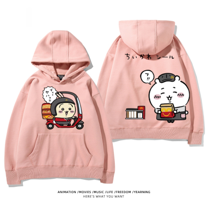 Chiikawa聯名衛衣2024秋冬新款親子情侶裝薄絨款連帽衛衣