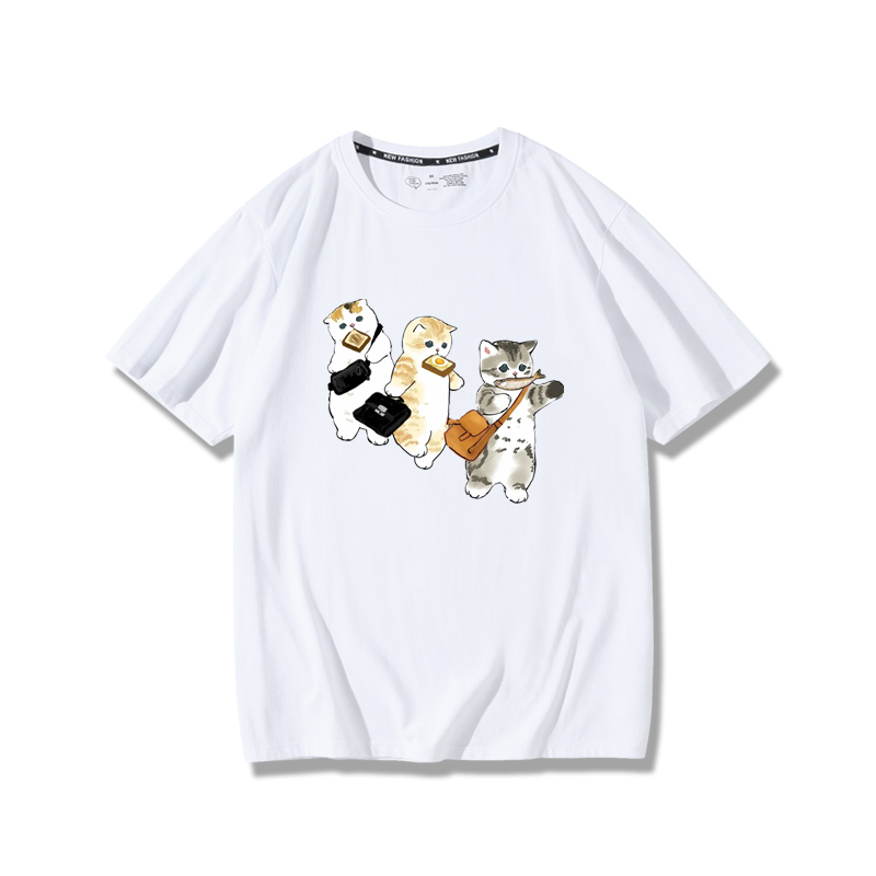 擠地鐵貓咪2024親子情侶男女同款 純棉T恤