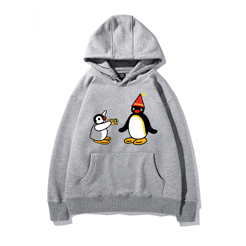 企鵝家族PINGU 聯名衛衣2024秋冬新款親子情侶裝薄絨款連帽衛衣