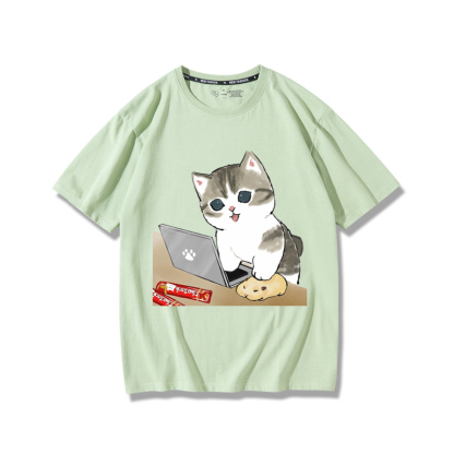 上班族貓咪2024親子情侶男女同款 純棉T恤