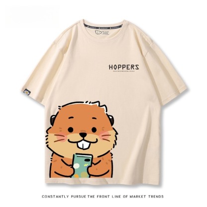 河狸世界 2026親子情侶男女同款 印花短袖T恤