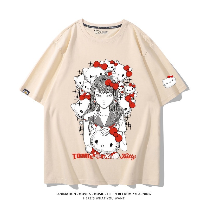 伊藤潤二X三麗鷗富江Hello kitty周邊 印花短袖T恤