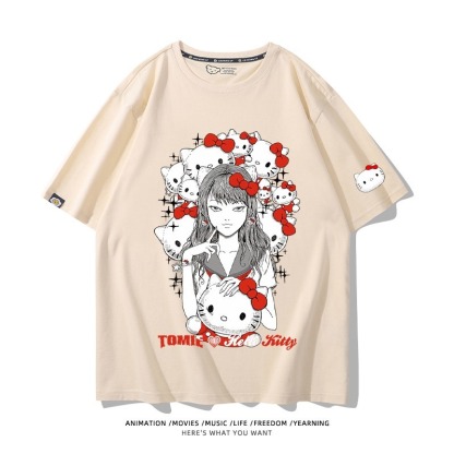 伊藤潤二X三麗鷗富江Hello kitty周邊 印花短袖T恤