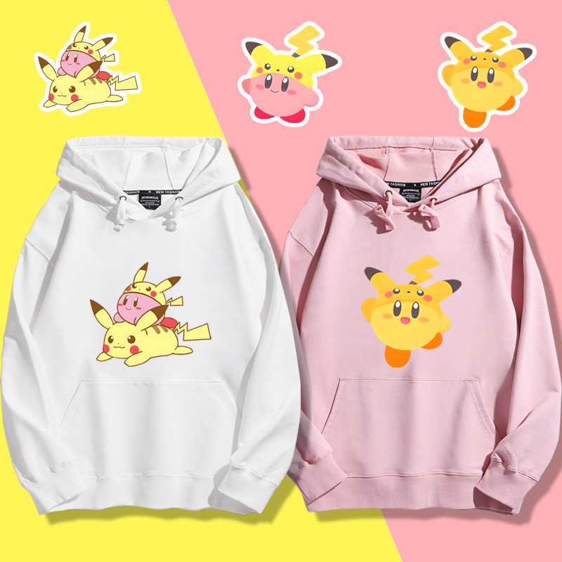 星之卡比聯名精靈寶可夢2024秋冬新款親子情侶裝薄絨款連帽衛衣