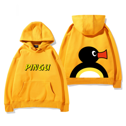 企鵝家族PINGU 聯名衛衣2024秋冬新款親子情侶裝薄絨款連帽衛衣