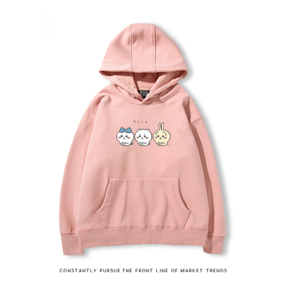 Chiikawa聯名衛衣2024秋冬新款親子情侶裝薄絨款連帽衛衣