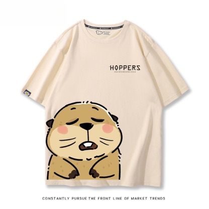 河狸世界 2026親子情侶男女同款 印花短袖T恤