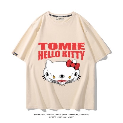 伊藤潤二X三麗鷗富江Hello kitty周邊 印花短袖T恤