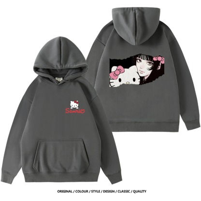 伊藤潤二聯名富江Kitty貓衛衣新款 親子情侶裝連帽衛衣
