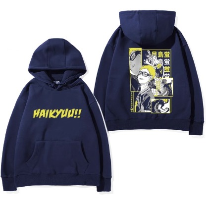 排球少年聯名衛衣2024秋冬新款親子情侶裝薄絨款連帽衛衣