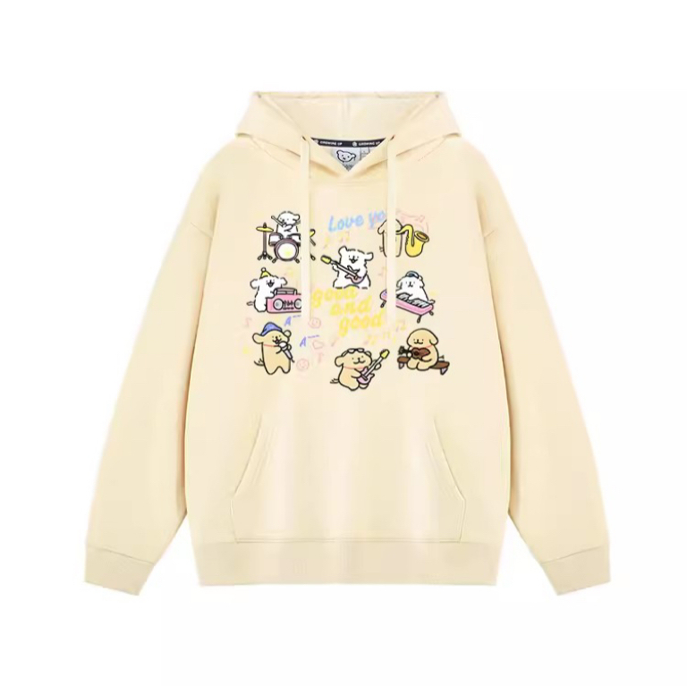 線條小狗音樂會聯名衛衣2024秋冬新款親子情侶裝薄絨款連帽衛衣