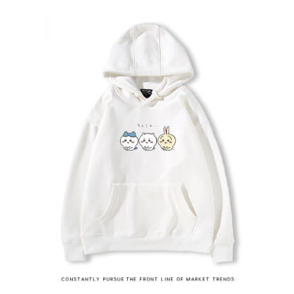 Chiikawa聯名衛衣2024秋冬新款親子情侶裝薄絨款連帽衛衣