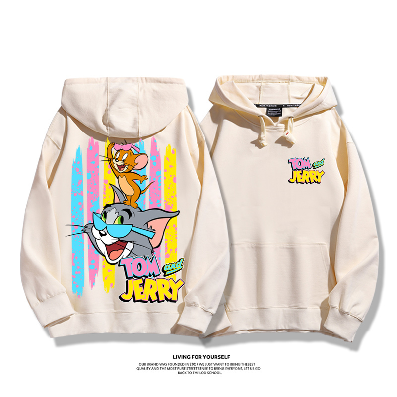 貓和老鼠聯名衛衣2023秋冬新款親子情侶裝薄絨款連帽衛衣