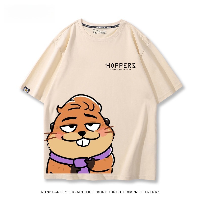 河狸世界 2026親子情侶男女同款 印花短袖T恤