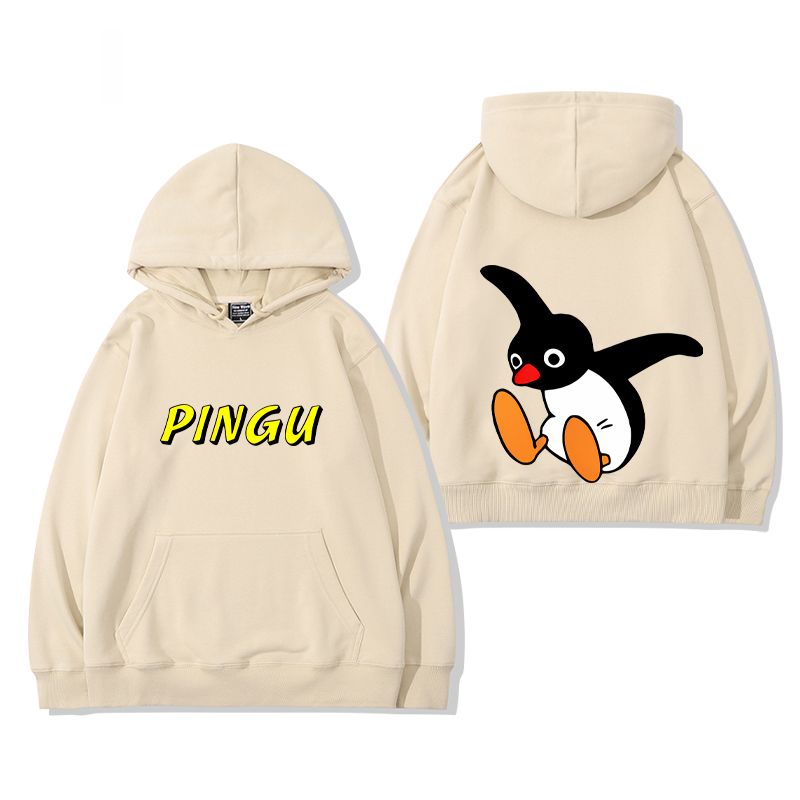 企鵝家族PINGU 聯名衛衣2024秋冬新款親子情侶裝薄絨款連帽衛衣