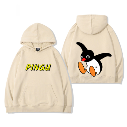 企鵝家族PINGU 聯名衛衣2024秋冬新款親子情侶裝薄絨款連帽衛衣