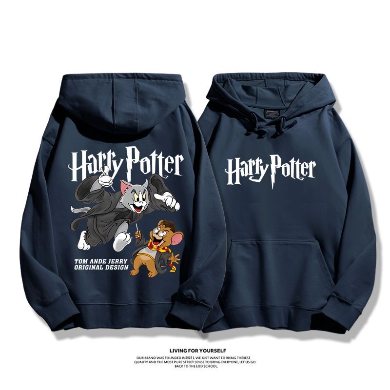 貓和老鼠x哈利波特聯名衛衣2023秋冬新款親子情侶裝薄絨款連帽衛衣