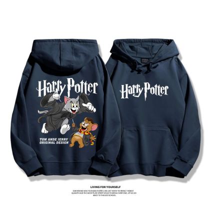 貓和老鼠x哈利波特聯名衛衣2023秋冬新款親子情侶裝薄絨款連帽衛衣